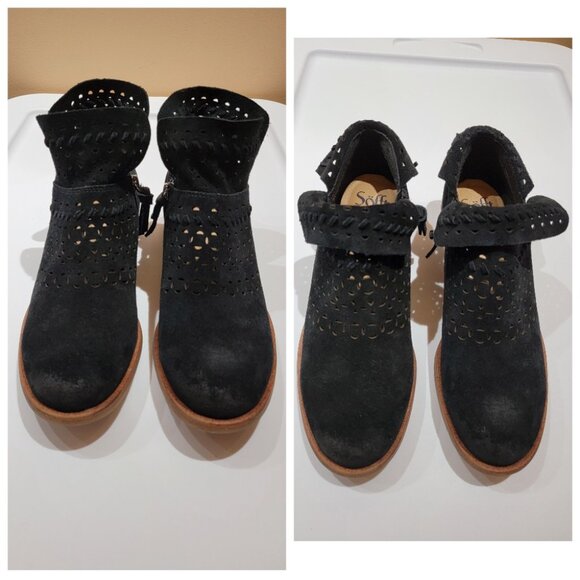 Söfft Brinkley Laser Cut Leather Bootie, BLACK SUEDE, Size 8.5M, NWT - Picture 6 of 16